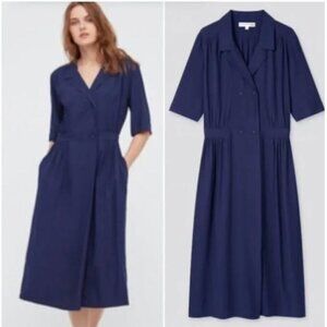 Ines de la Fressange x Uniqlo Navy Button Front Midi Dress Size M